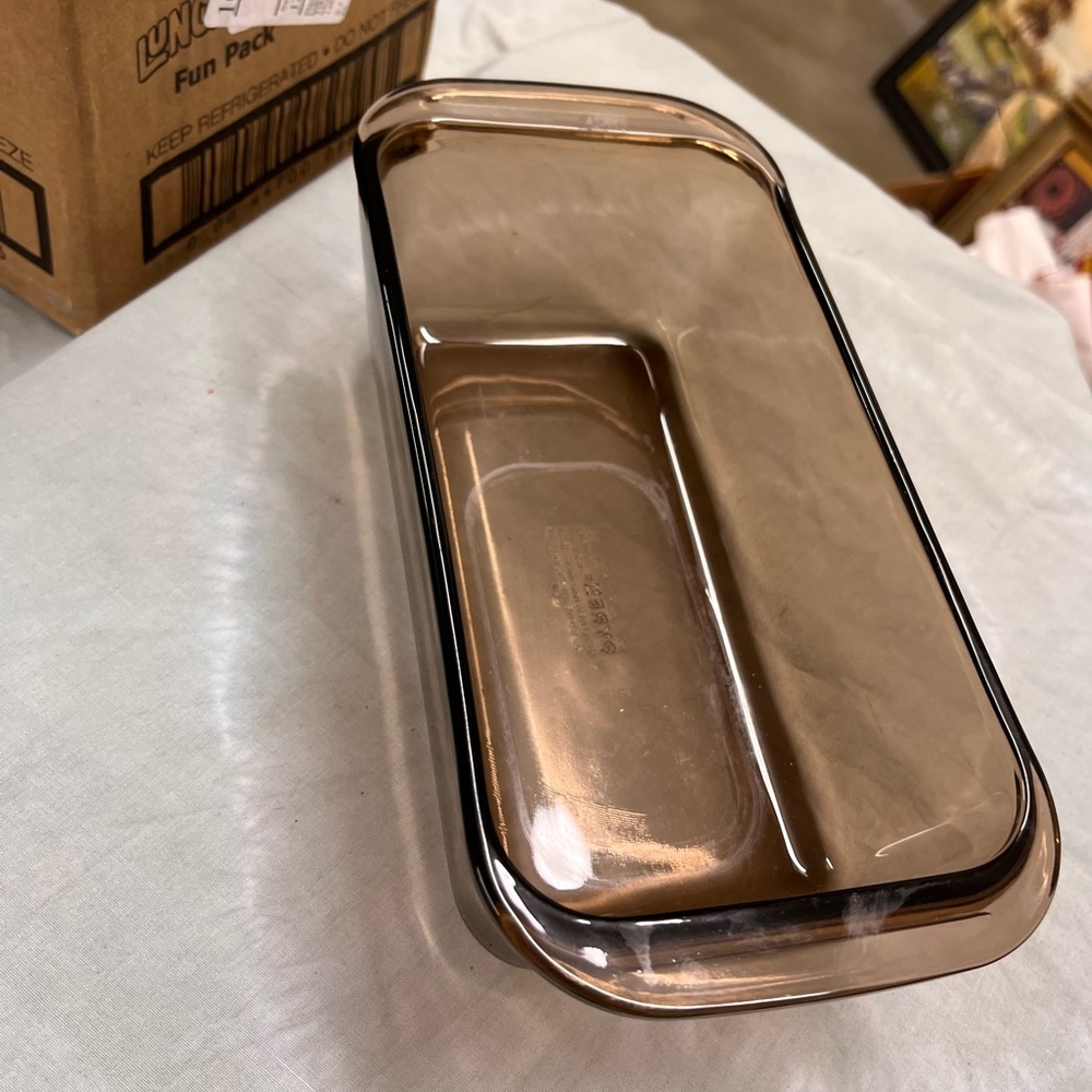 brown glass pyrex loaf dish